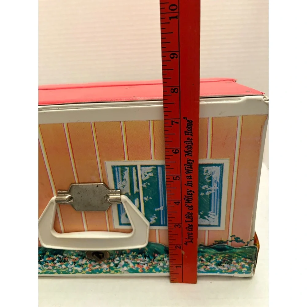 Vintage Ideal Toy Corp Vinyl Doll Case House Graphic Red Roof Blue Door